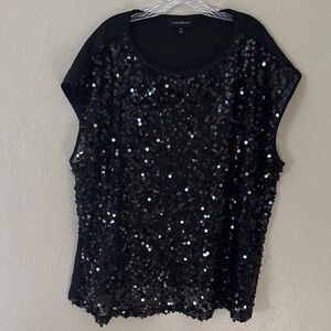 Lane Bryant Women’s Plus Mesh Sequin Disk Front Cap Sleeve Party Top 20 2X